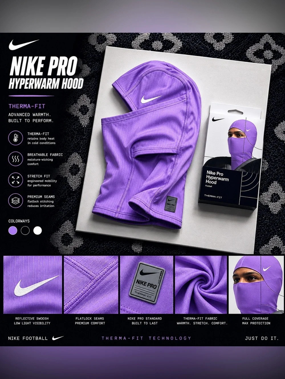Nike Purple Pro Hyperwarm Hooded Balaclava
